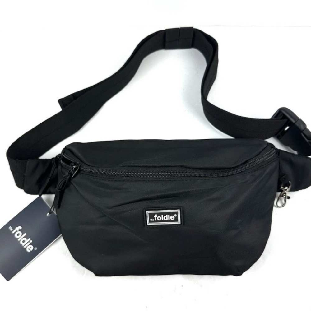 The Foldie Belt Bag Black Nylon Crossbody.